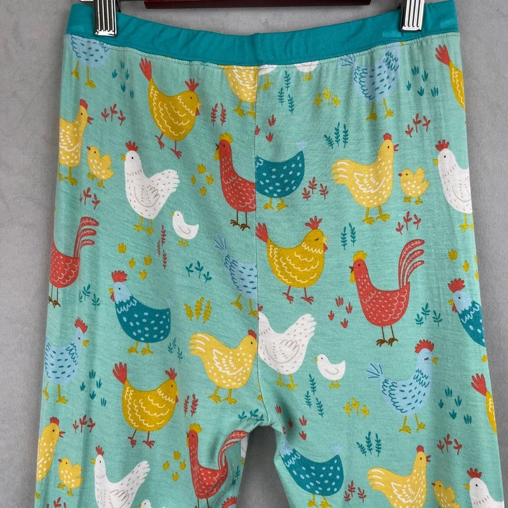 Little Sleepies Cluck Chicken Bamboo Pajama Leggings Teal Blue Kids 16 Farm Luxe
